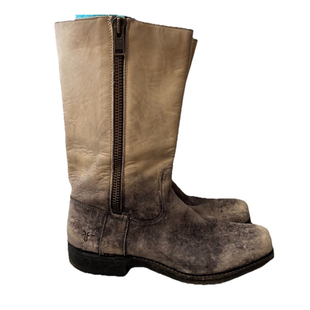 Frye Heath Outside Zip Leather Moto boots, stone Size 10D